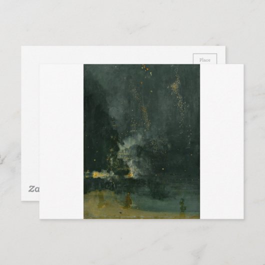 Carte Postale Nocturne en Noir et Or, Falling Rocket (Devant / Derrière)