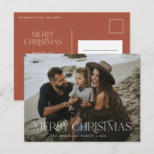 Carte Postale Noël 1 photo terre cuite typographie moderne (Devant / Derrière)