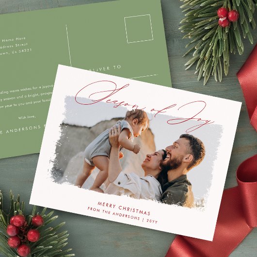 Carte Postale Noël 2 Photo Sage Vert Script moderne