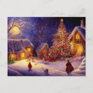 Carte Postale Noël à la ferme. Grand sapin de Noël