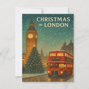 Carte Postale Noël à Londres - Festive Holiday Scene avec R
