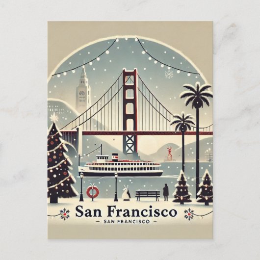 Carte Postale Noël à San Francisco - Golden Gate Bridge (Devant)