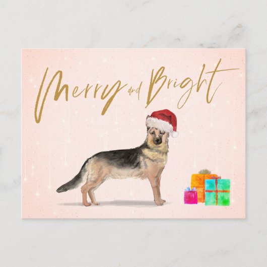 Carte Postale Noël Allemand Berger Chien Merry Bright (Devant)