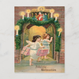 Carte Postale Noël allemand vintage - Anges et scène de la Nativ