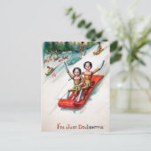 Carte Postale Noël ancien victorien en traîneau en bois pour pou (Debout devant)