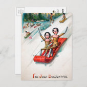 Carte Postale Noël ancien victorien en traîneau en bois pour pou (Devant / Derrière)