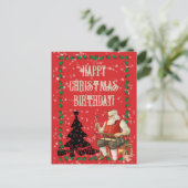 Carte Postale Noël Anniversaire Père Noël Arbre Noir | (Debout devant)