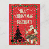 Carte Postale Noël Anniversaire Père Noël Arbre Noir | (Devant)