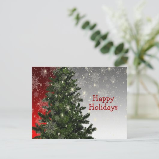 Carte Postale Noël Arbre Vert Rouge Argent Salutation Vacances (Debout devant)