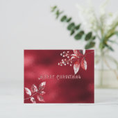 Carte Postale Noël aux feuilles rouges enneigées (Debout devant)