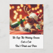 Carte Postale Noël aux rennes ivres Ne buvez pas et ne conduisez (Devant)