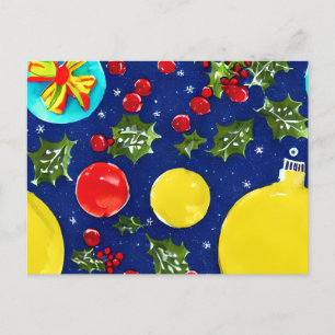 Carte Postale Noël avec du houx festif et des ornements