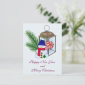 Carte Postale Noël avec un bonhomme de neige (Debout devant)