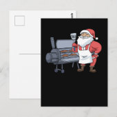 Carte Postale Noël Barbecue Santa Claus Grill Smoker Steak (Devant / Derrière)