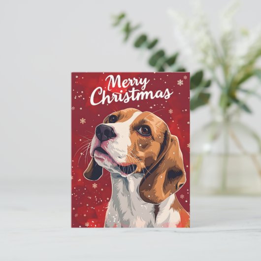 Carte Postale Noël beagle (Debout devant)