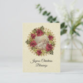 Carte Postale Noël Bébé Jésus en Manger Floral Pointsettia (Debout devant)