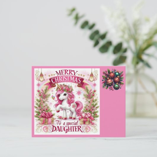 Carte Postale Noël belle licorne (Debout devant)