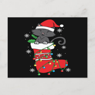 Carte Postale Noël Black Cat Stockings Cadeau Cool de vacances