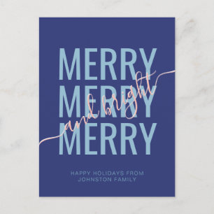 Carte Postale Noël bleu de vacances élégant joyeux et lumineux