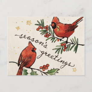 Carte Postale Noël Cardinal Lovebirds