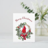 Carte Postale Noël Cardinal Oiseau Rouge Aquarelle Nature Art (Debout devant)
