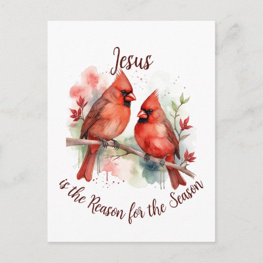 Carte Postale Noël Cardinal Rouge Jésus Raison de la saison (Devant)
