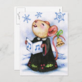 Carte postale Noël Caroling Mouse mignonne Holiday (Devant / Derrière)