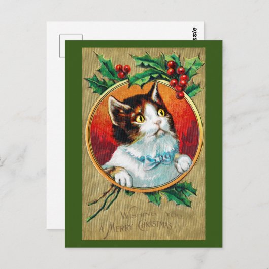 Carte Postale Noël, Chat de Noël (Devant / Derrière)