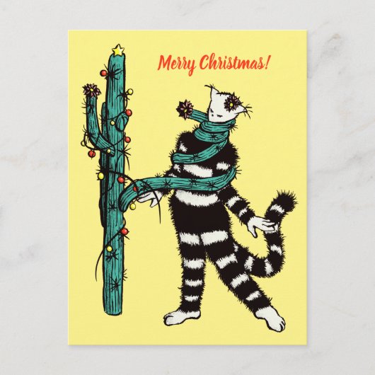 Carte Postale Noël Chat Et Cactus Étranges Noël (Devant)