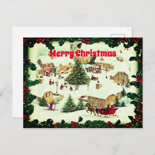 Carte Postale Noël classique Scènes de neige Salutations (Devant / Derrière)