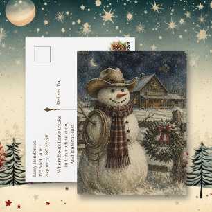 Carte Postale Noël Country et Western   Bonhomme de neige cowboy