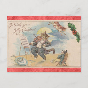 Carte Postale Noël Cute Vintage Chat Victorien Animaux