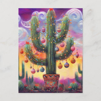 Carte Postale Noël dans le désert Sud-Ouest Saguaro Cactus