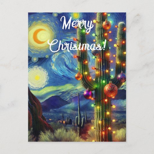 Carte Postale Noël dans le désert Sud-Ouest Saguaro Cactus (Devant)