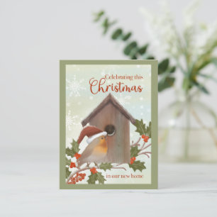 Carte Postale Noël dans un nouvel habitat Oiseau et Niche à oise