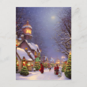Carte Postale Noël dans une nuit enneigée Noir Salutation
