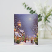 Carte Postale Noël dans une nuit enneigée Noir Salutation (Debout devant)