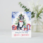Carte Postale Noël de Boston Terrier salutations pour les chiens (Debout devant)