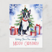 Carte Postale Noël de Boston Terrier salutations pour les chiens (Devant)