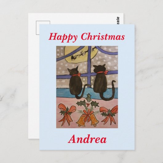 Carte Postale Noël de chat noir (Devant / Derrière)