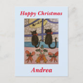 Carte Postale Noël de chat noir (Devant)