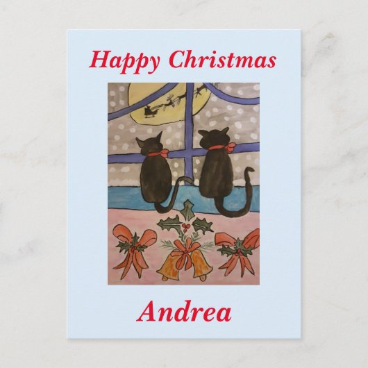 Carte Postale Noël de chat noir (Devant)