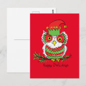 Carte Postale Noël de hibou mignon drôle pour les enfants (Devant / Derrière)