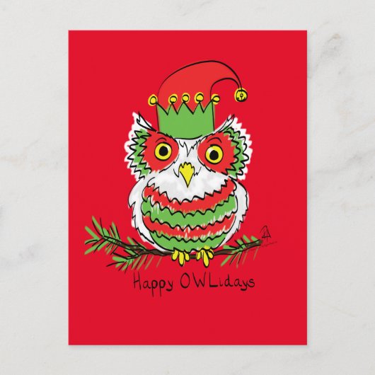 Carte Postale Noël de hibou mignon drôle pour les enfants (Devant)