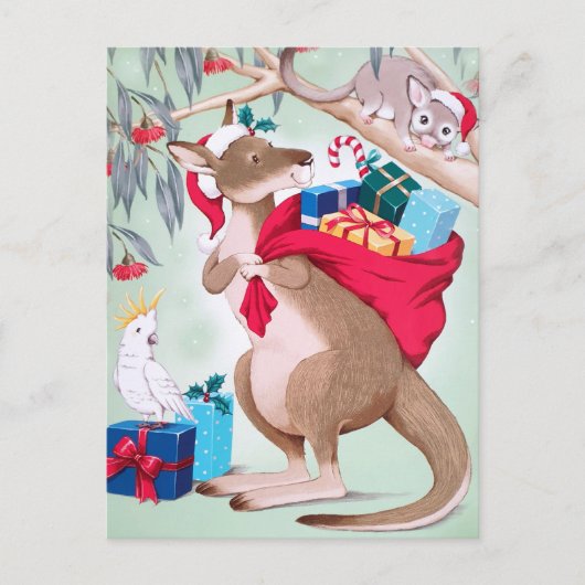 Carte Postale Noël de Kangaroo - Art de Noël australien (Devant)