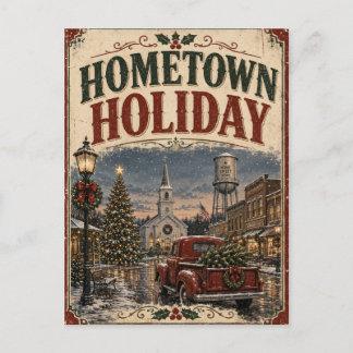 Carte Postale Noël de la ville natale Camion rouge vintage