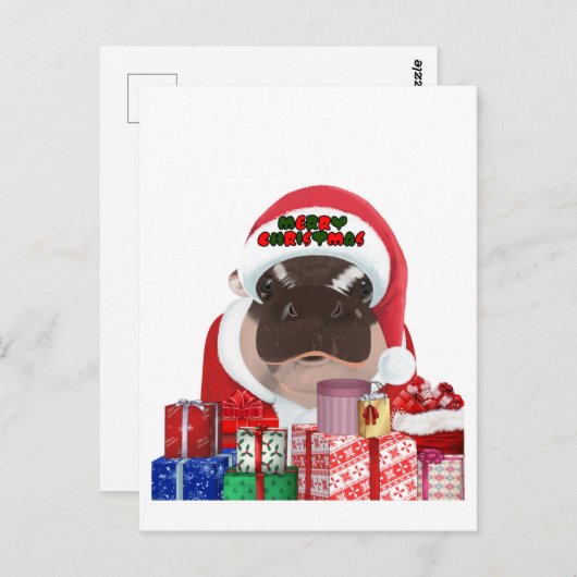 Carte Postale Noël de Moo Deng Hippo (Devant / Derrière)