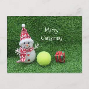 Carte Postale Noël de tennis avec Snowman et balle de tennis