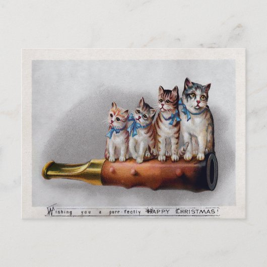 Carte Postale Noël des chats victoriens vintages (Devant)