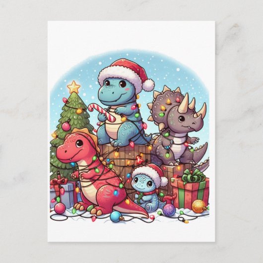 Carte Postale Noël des dinosaures , (Devant)